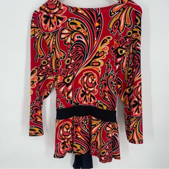 Bob Mackie Top Faux Wrap with Waist Tie Abstract Print Avant Guard Colorful XL - Picture 5 of 8